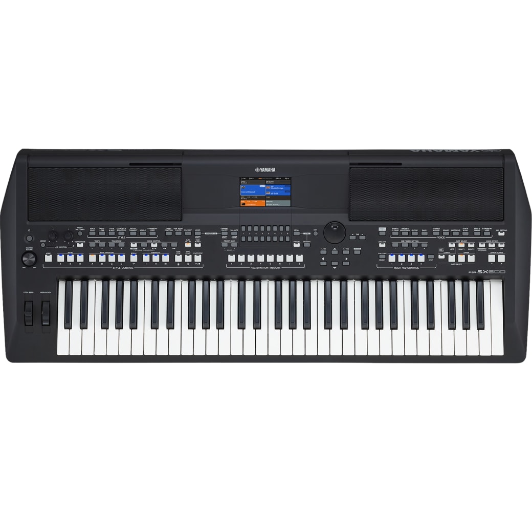 Zwart Yamaha PSR-SX600 61-sleutel digitaal werkstation piano.1