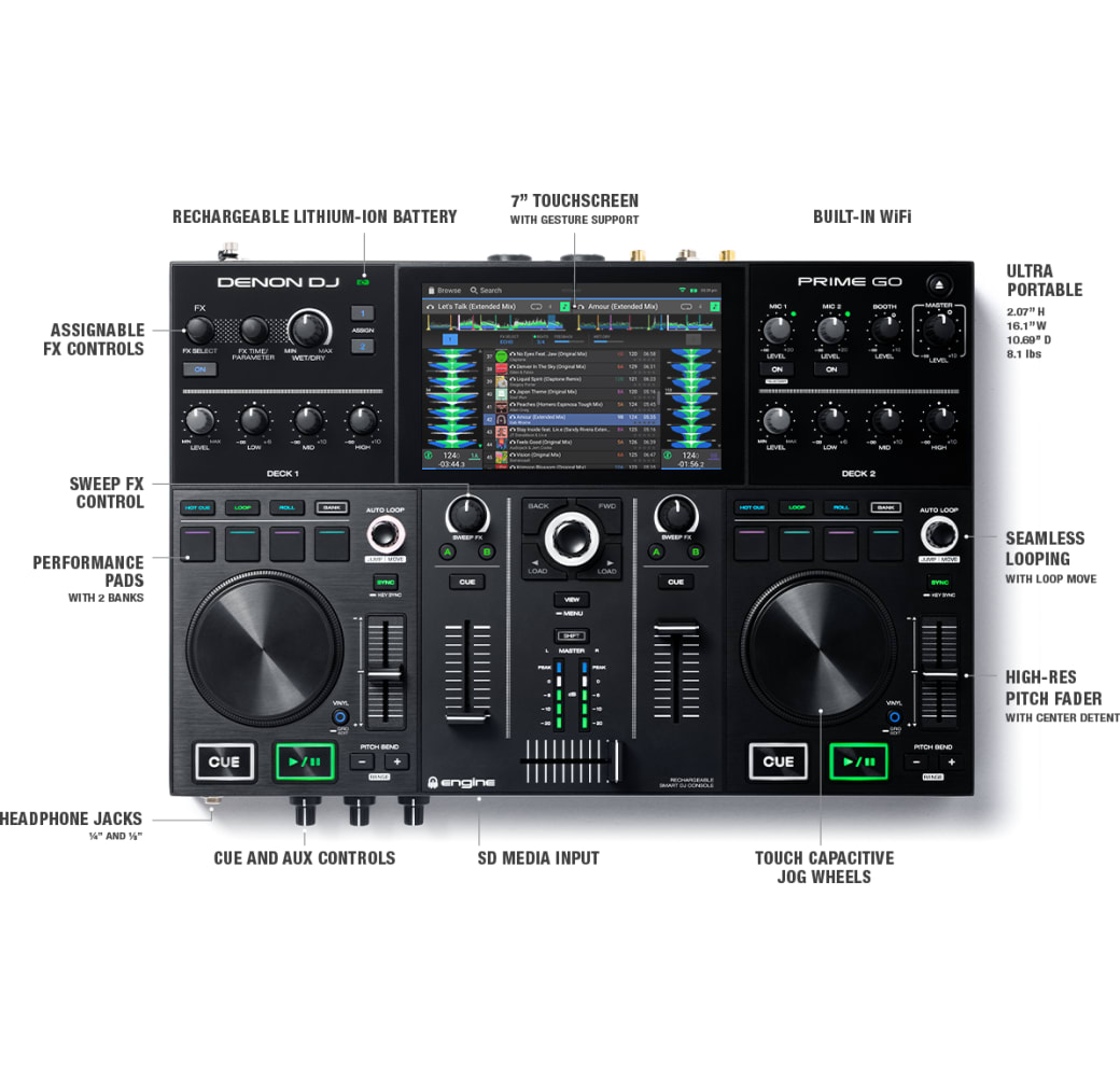 Schwarz Denon Dj Prime Go Mobile 2-Deck Smart DJ-Steuerung.3