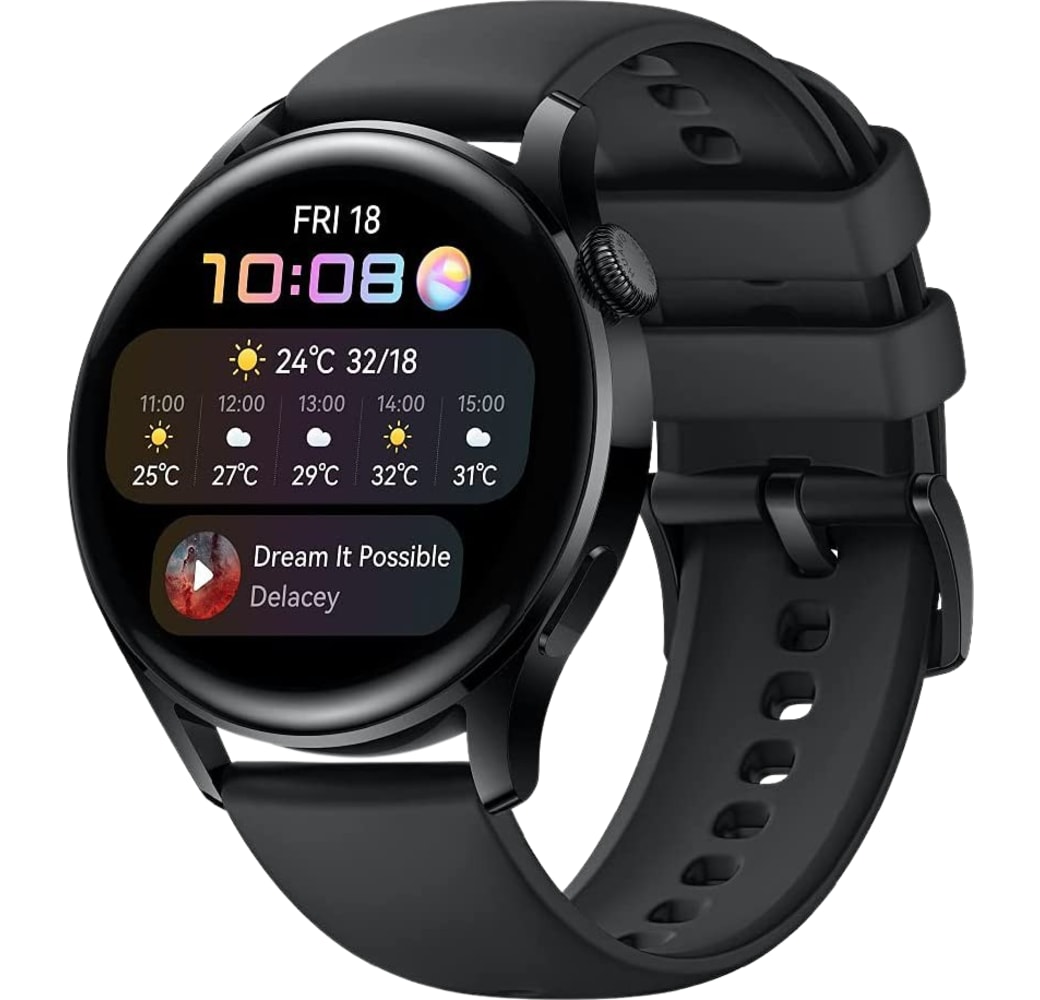 Black Huawei 3 actieve GPS-smartwatch, roestvrijstalen behuizing, 46 mm.1