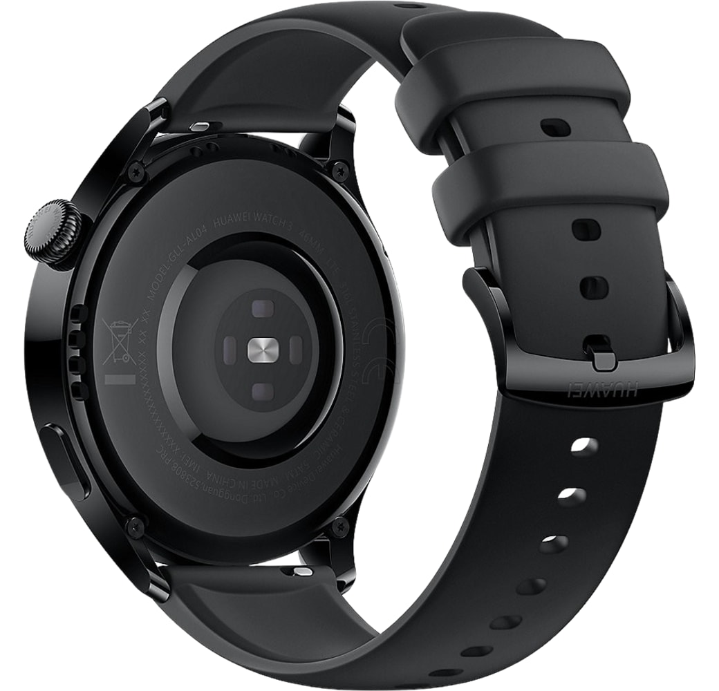 Black Huawei 3 actieve GPS-smartwatch, roestvrijstalen behuizing, 46 mm.4