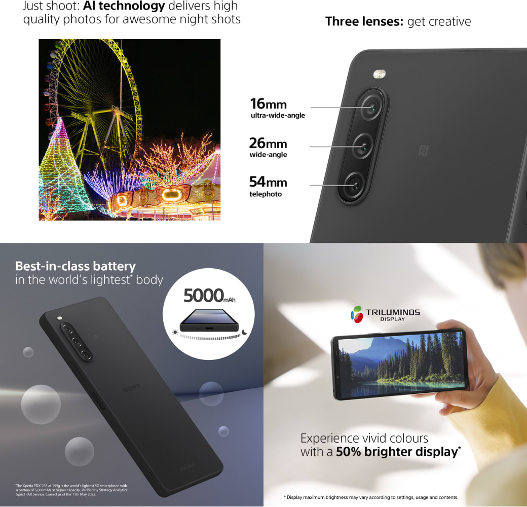 Black Sony Xperia 10 V Smartphone - 128GB - Dual SIM.5