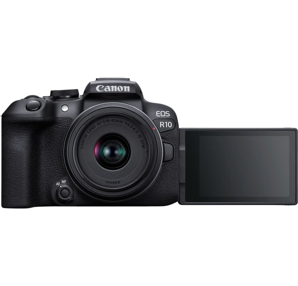 Black Canon EOS R10 Systeemcamera, met lens RF-S 18-45mm f/4.5-6.3 IS STM.2