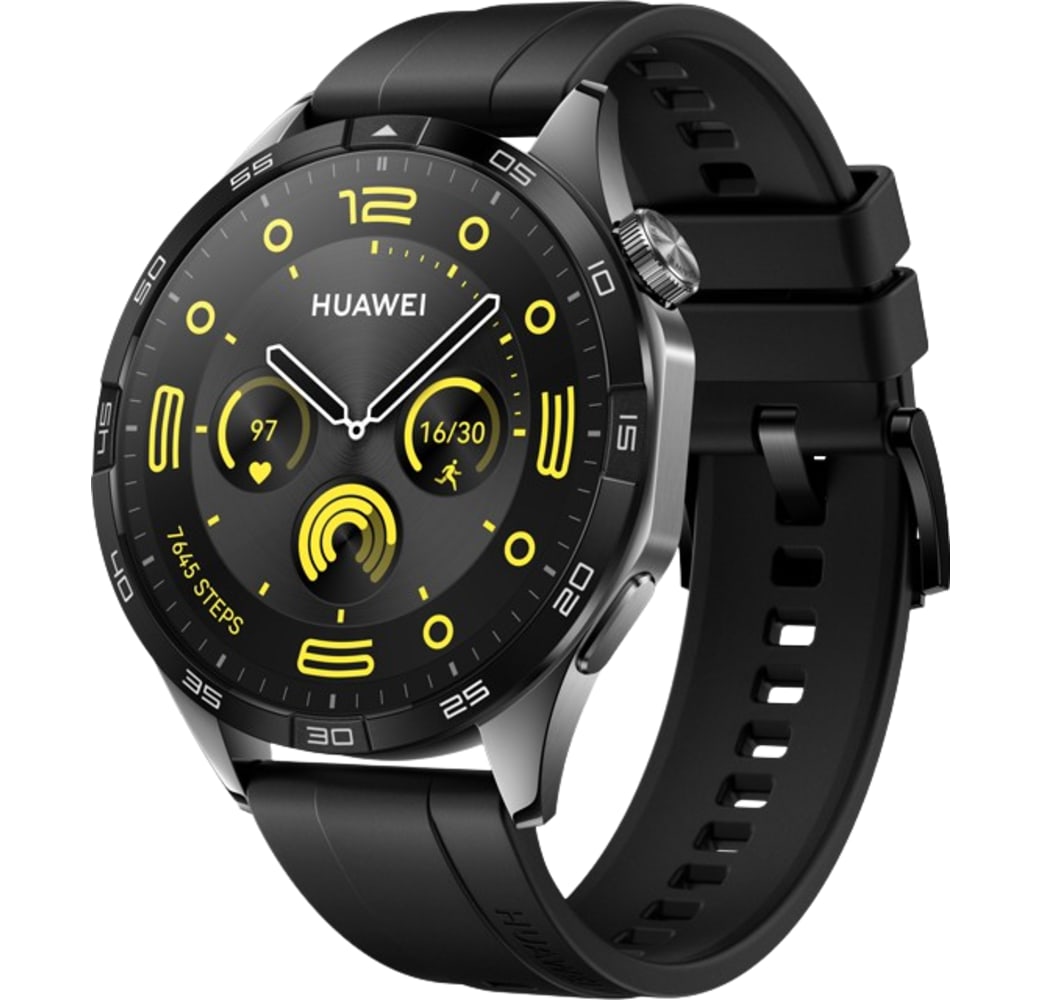Bianco Huawei GT4 Smartwatch, Caja de acero inoxidable y correa de fluorolastómero negro, 46 mm.1