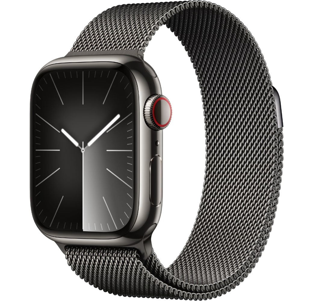 Schwarz Apple Watch Series 9 GPS + Cellular, Edelstahlgehäuse, 41 mm.1