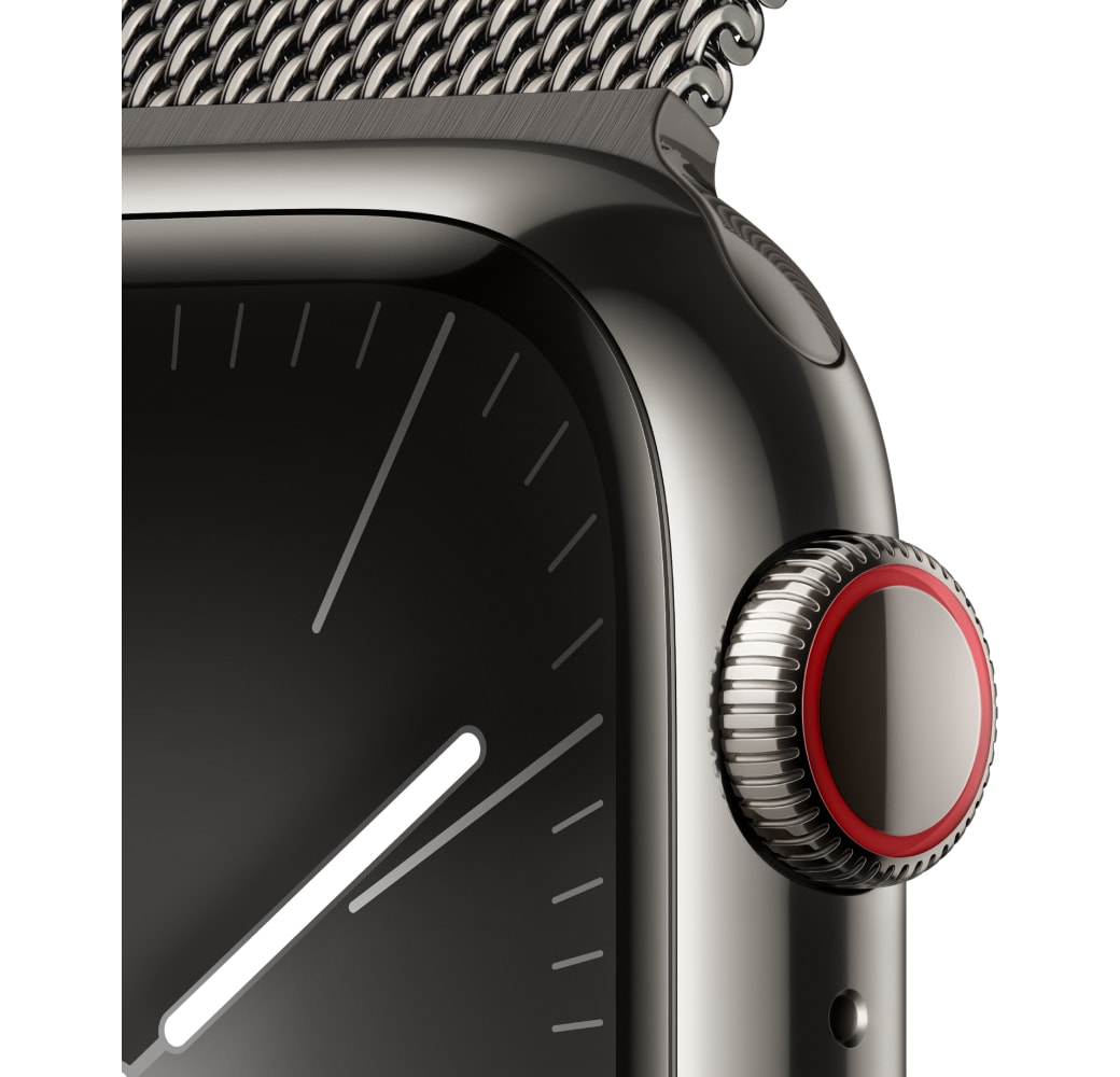 Schwarz Apple Watch Series 9 GPS + Cellular, Edelstahlgehäuse, 41 mm.3