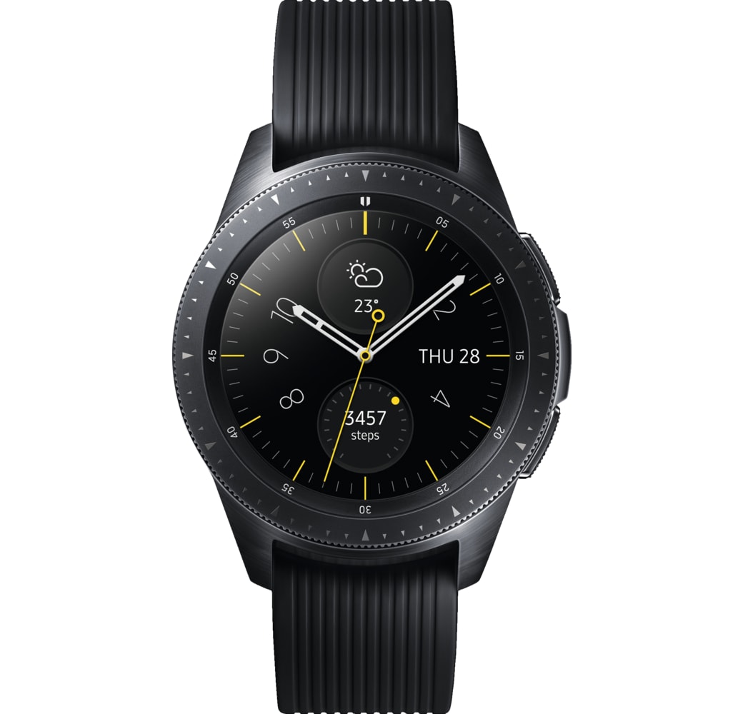 Schwarz Samsung Galaxy Watch 4G, 42 mm, Edelstahlgehäuse, Silikonarmband.1