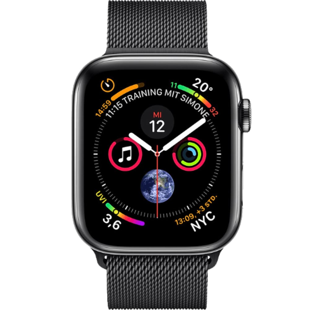 Milanese Schwarz Apple Watch Serie 4 GPS+Cellular, 40mm Edelstahlgehäuse, Milanaise Loop.1