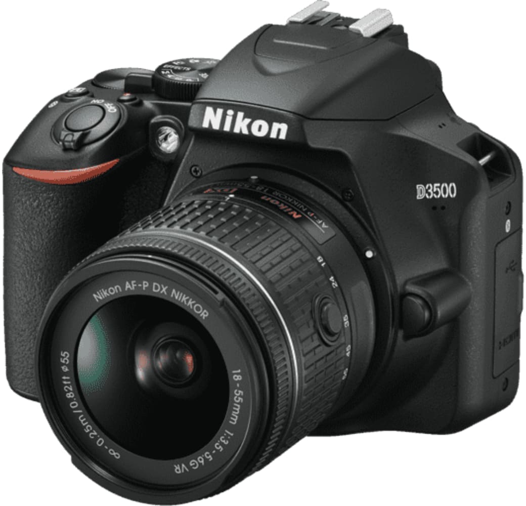 Schwarz Nikon D3500 Systemkamera, mit Objektiv AF-S NIKKOR DX 18-55mm f/3.5-5.6 G VR.1