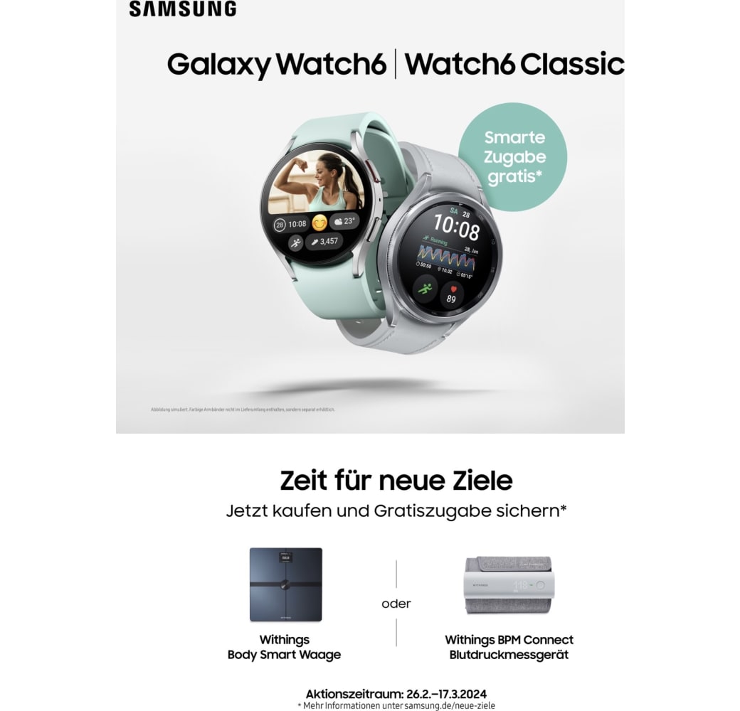 Graphite Samsung Galaxy Watch6 smartwatch, Aluminium behuizing, 44 mm.6