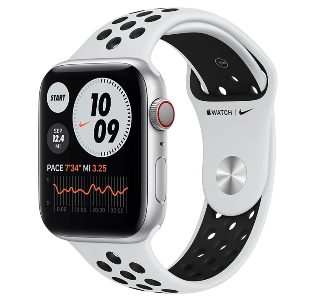 Platin / Schwarz Apple Watch Nike Serie 6 GPS + Cellular , 40 mm Aluminium-Gehäuse, Sportarmband.1
