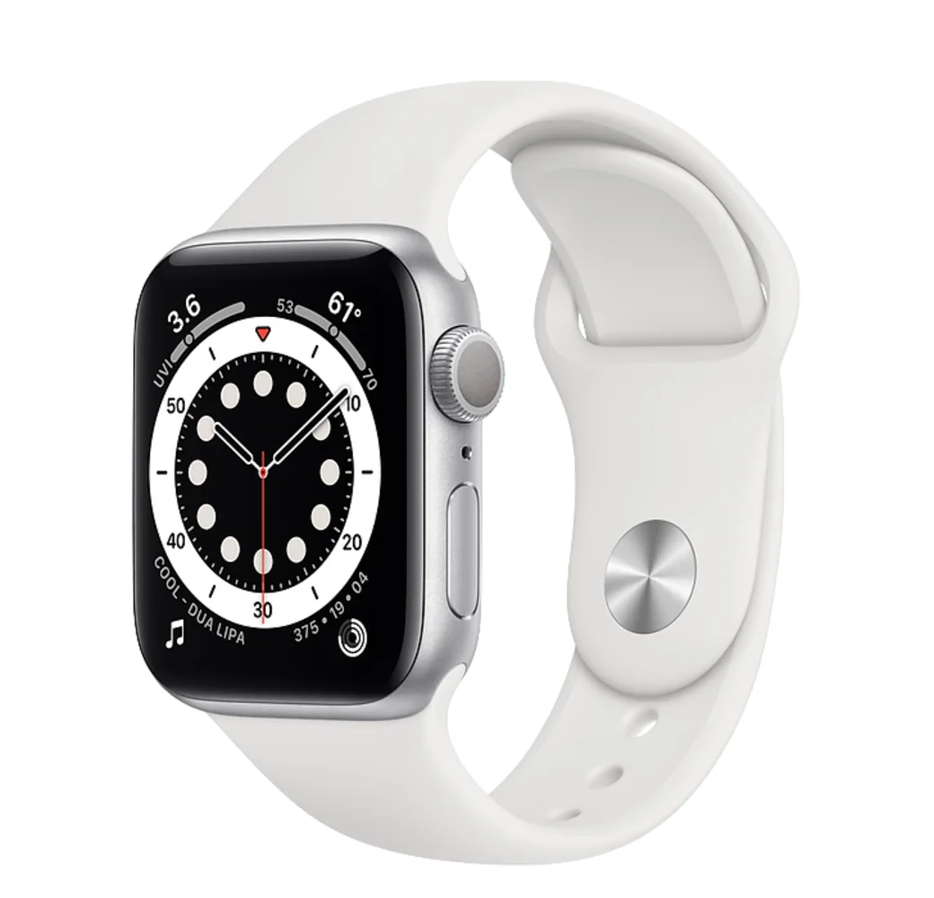 Weiß Apple Watch Serie 6 GPS, 44-mm-Aluminiumgehäuse, Sportarmband.1