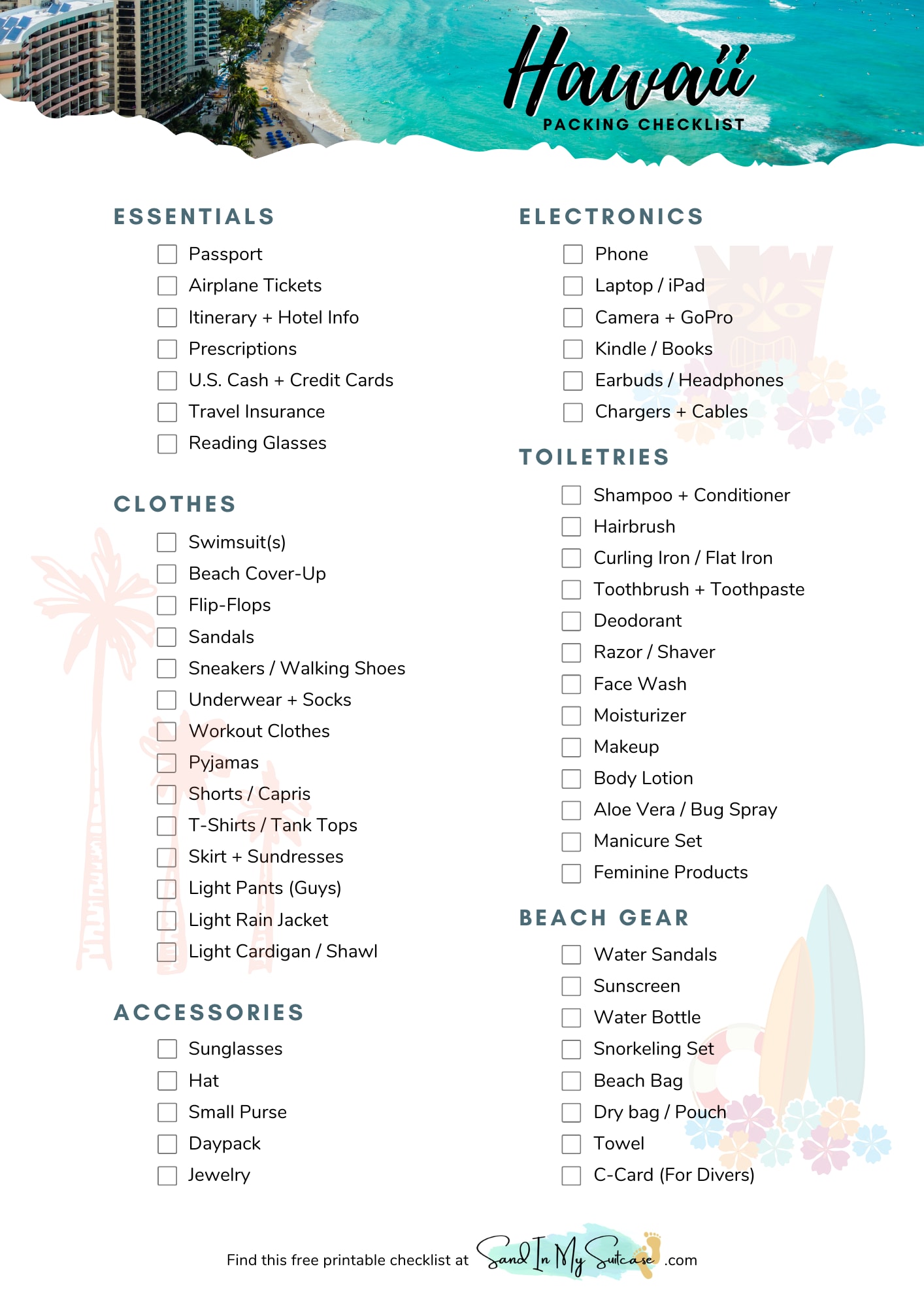 Free Printable Beach Bag Packing List