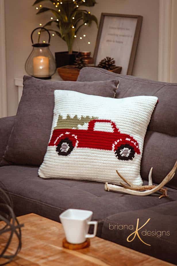 Farmhouse Truck Pillow Cover Christmas Decor, Instant Download PDF