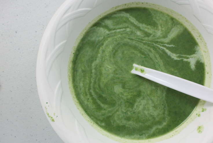 Bowl of nettle soup with creme fraiche