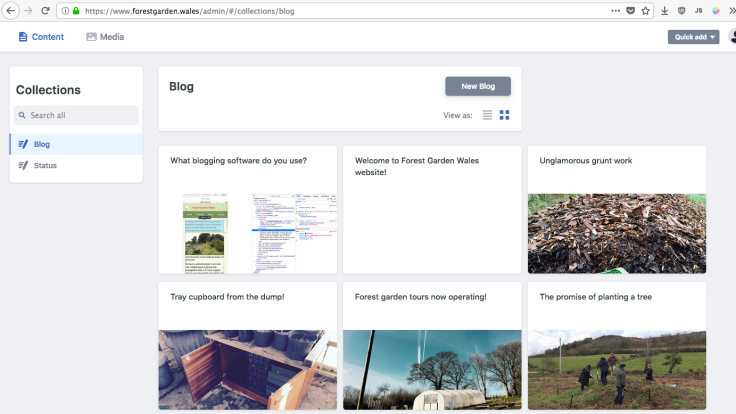 Screenshot of Netlify CMS screen on forestgarden.wales