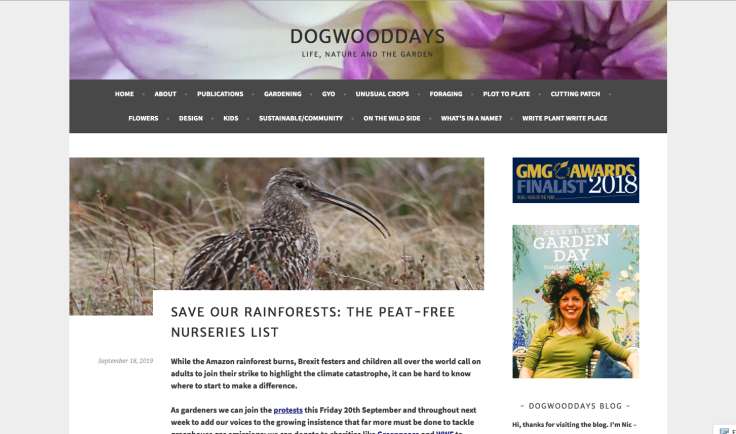 Screenshot of peat free nursery list web page