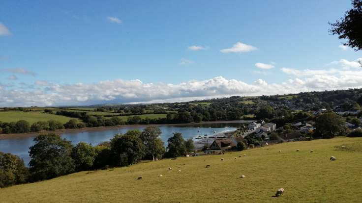 View over sunny river valley