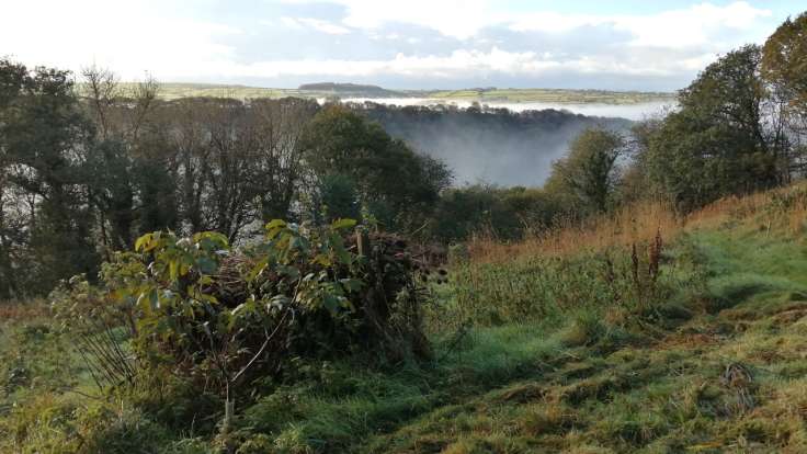 Mist in the valley across a field