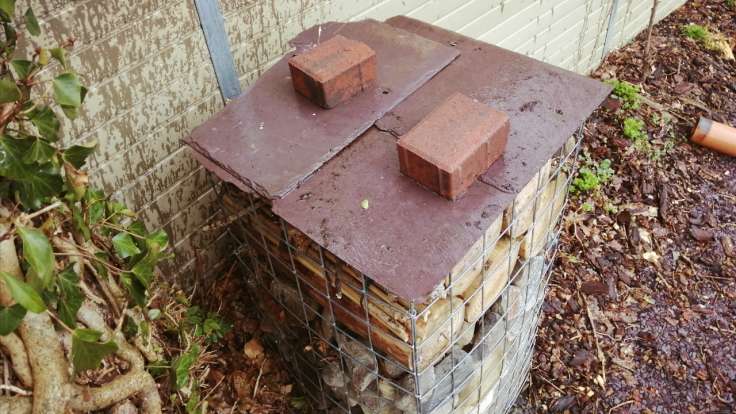 Slate roof on a stone filled gabion