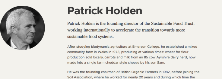 Patrick Holden biography page on Sustainable Food Trust website