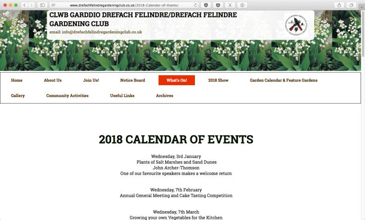Screenshot of Drefach Felindre Gardening Club website