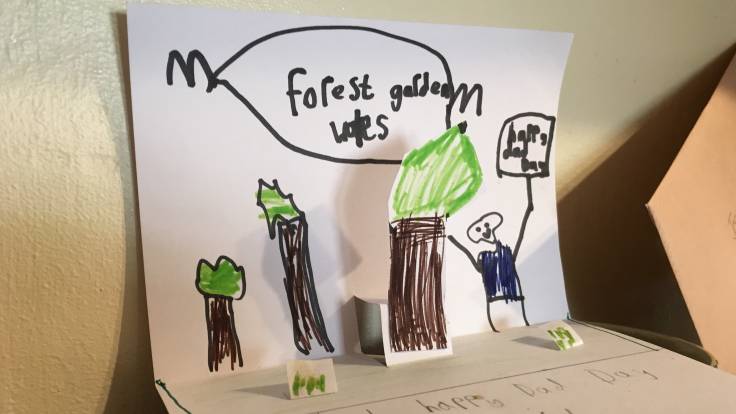 Pop up Fathers’ Day card with trees by a 7 year old