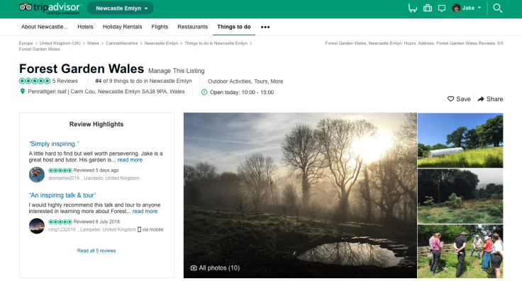 Screenshot of Forest Garden Wales TripAdvisor page