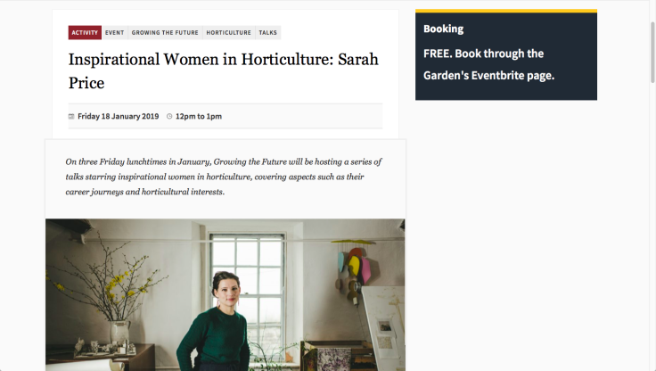 Screenshot of Botanic Garden Wales’ Inspirational Women in Horticulture talks website