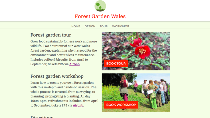 Screenshot of new Forest Garden Wales home page