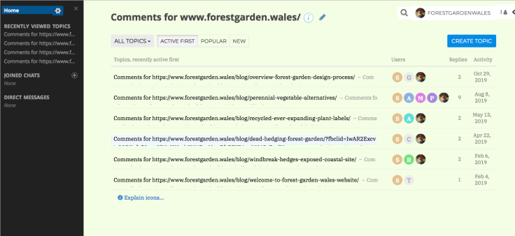 Screenshot of Talkyard comments admin page