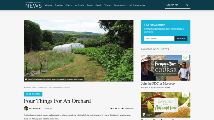 Screenshot of article on Permaculture News