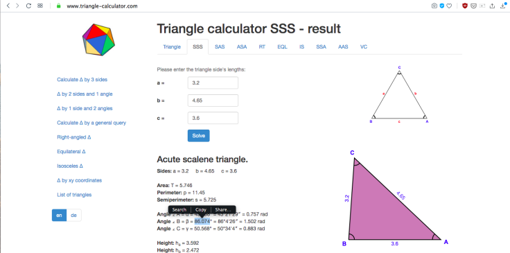 Screenshot of triangle-calculator.com