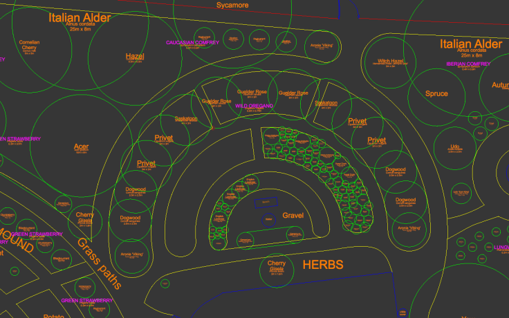 CAD plan showing circular beds