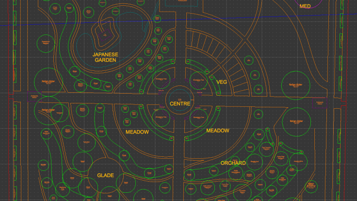 CAD plan showing quads and circular centre