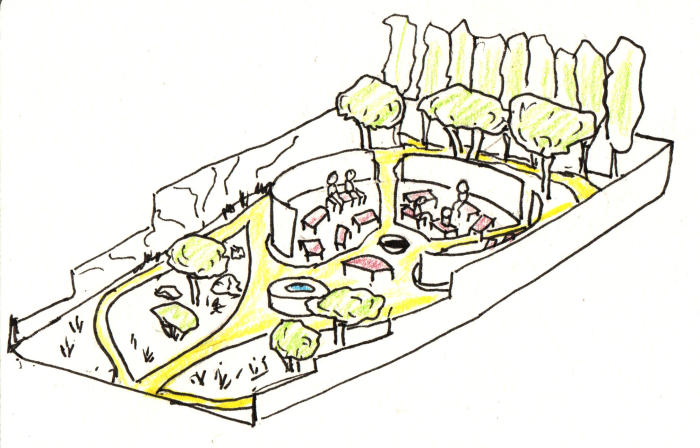 Coloured sketch of Hope Garden