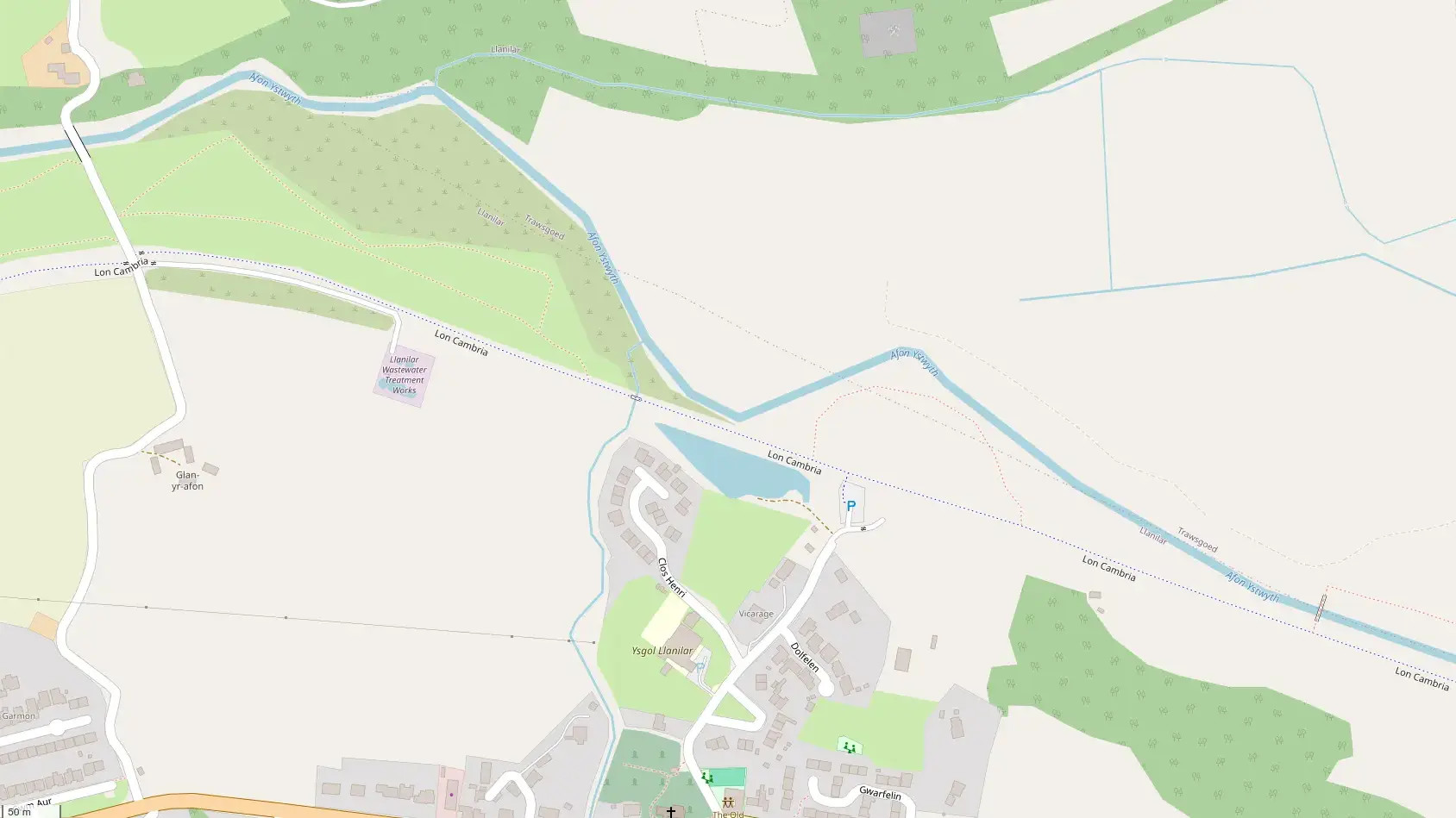 Screenshot of OpenStreetMap of Llanilar