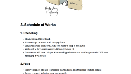 Screenshot of schedule of works