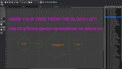 Screenshot of forest garden blocks CAD file