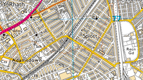 Screenshot of Bing Maps showing contour lines from OS maps
