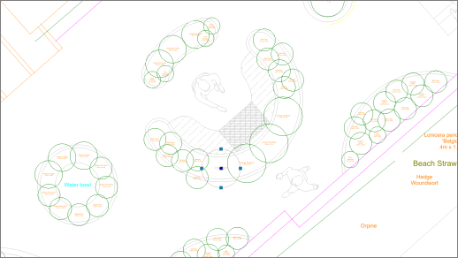 CAD plan of circular beds
