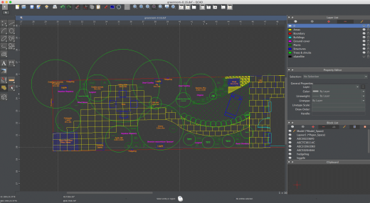 Screenshot of CAD garden design including menus