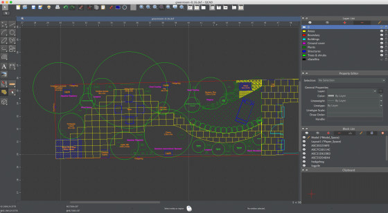 CAD garden plan, showing CAD controls