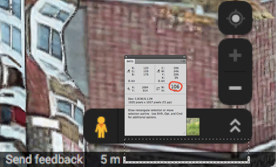 Closeup of scale in metres on satellite screenshot