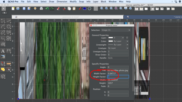 Screenshot of CAD program, showing Property Editor Height Factor