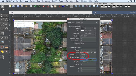 Screenshot of CAD program, showing scaled image