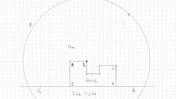 Pencil plan, circle from point B