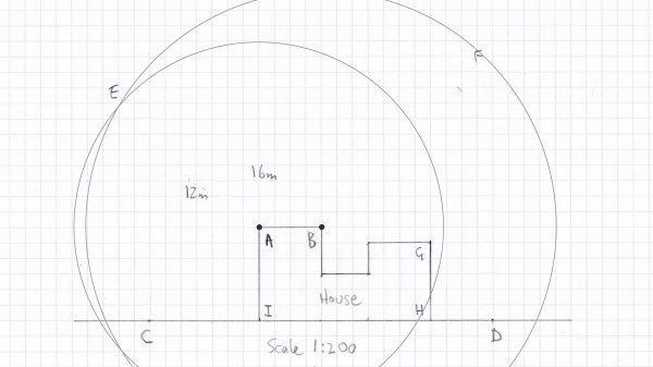 Pencil plan, circle from point A