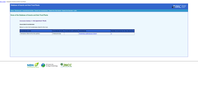 Screenshot of DBIF website, listing 1 interaction for Acer japonicum