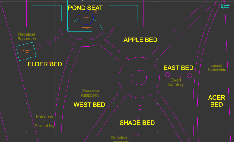 Detail of design, showing areas and central focus of Cherry tree