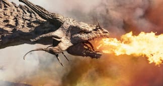 closeup of a dragon breathing fire